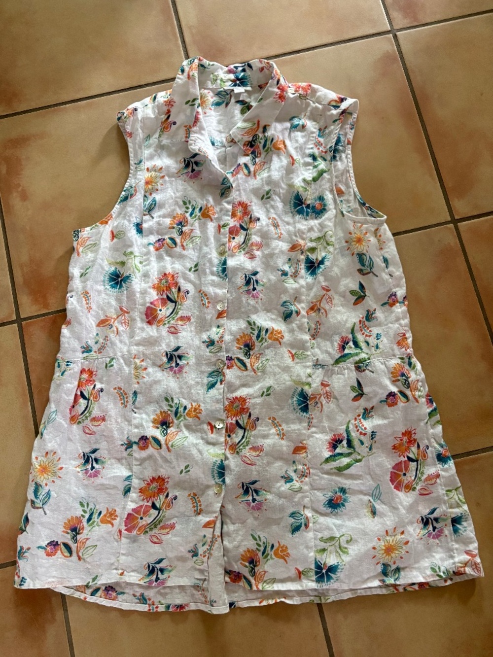 J Jill Love Linen Floral Button Up Tank Top Blouse Size